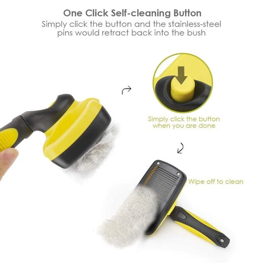 Pet Grooming Brush - Self-Cleaning Mechanism